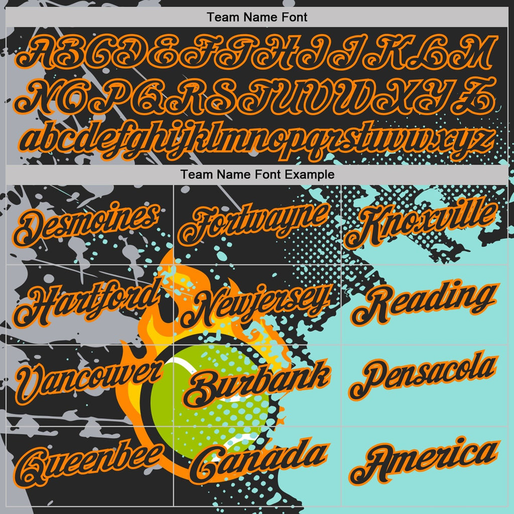 Custom Black Ice Blue-Bay Orange Flame Tennis Ball Splatter 3D Pattern Performance Polo Shirt photo 3