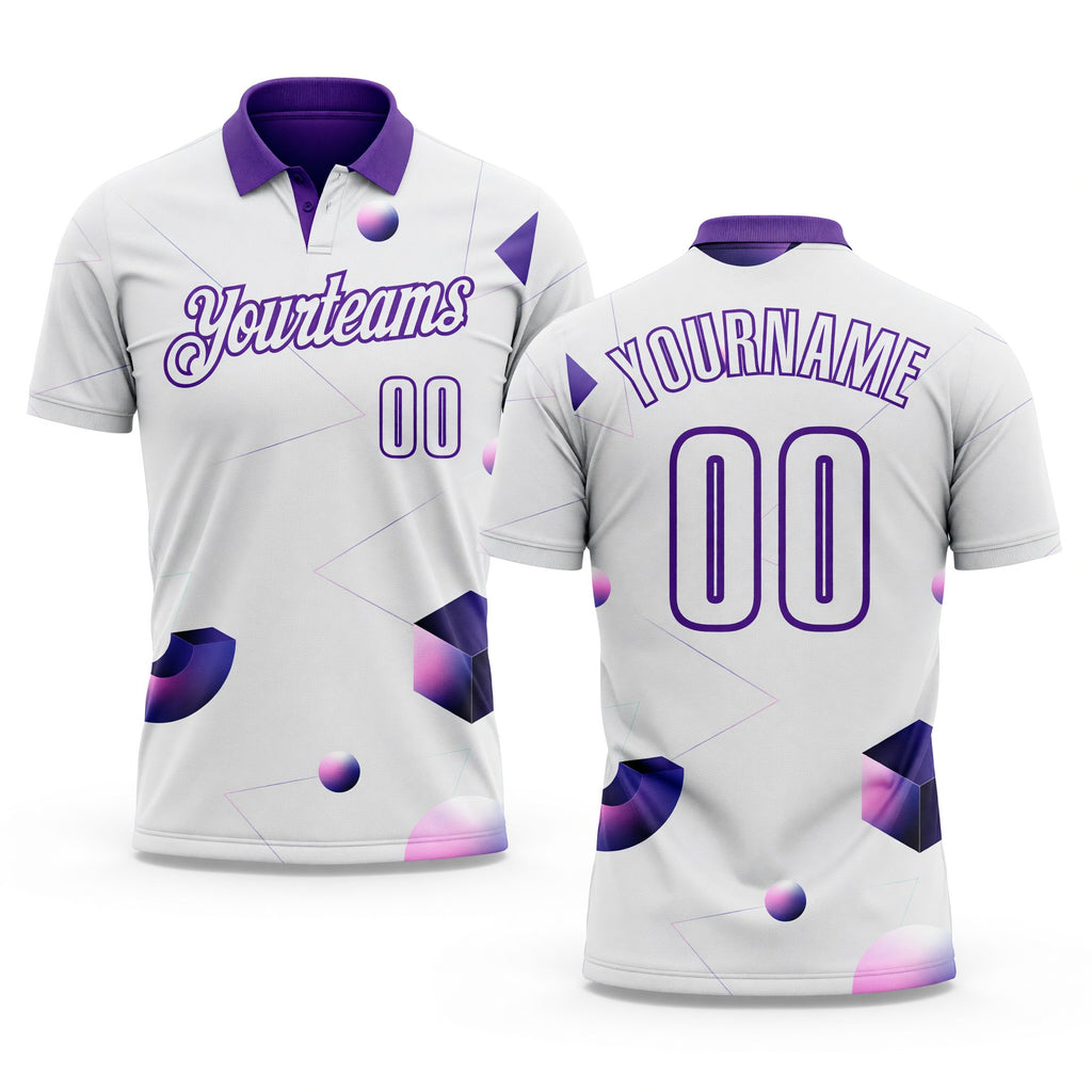 Custom White-Purple Gradient Geometric Abstract Performance Polo Shirt