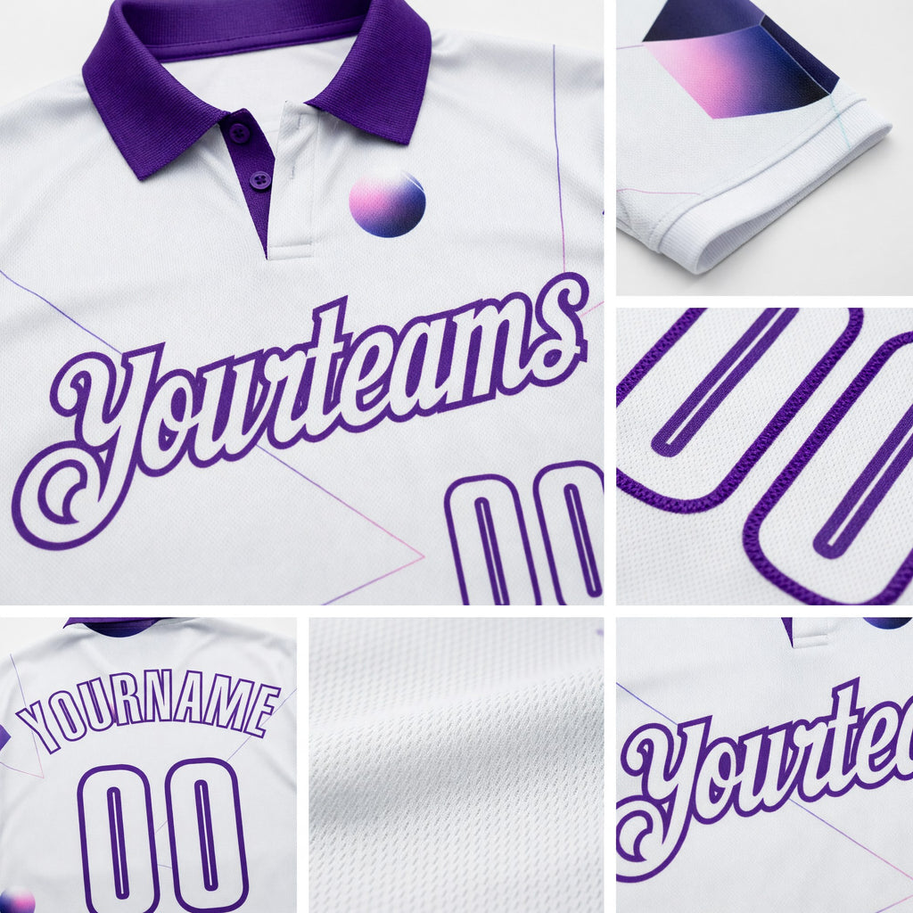 Custom White-Purple Gradient Geometric Abstract Performance Polo Shirt detail