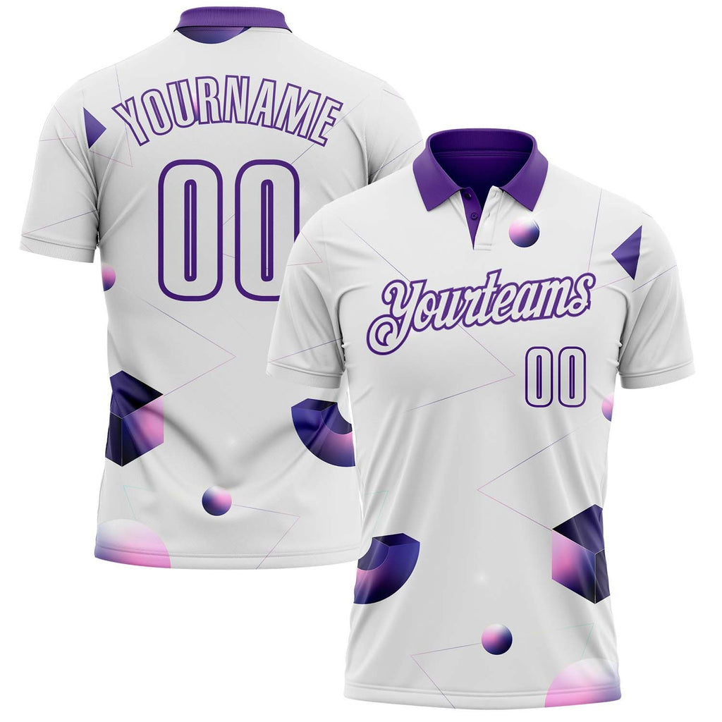 Custom White-Purple Gradient Geometric Abstract Performance Polo Shirt photo 1