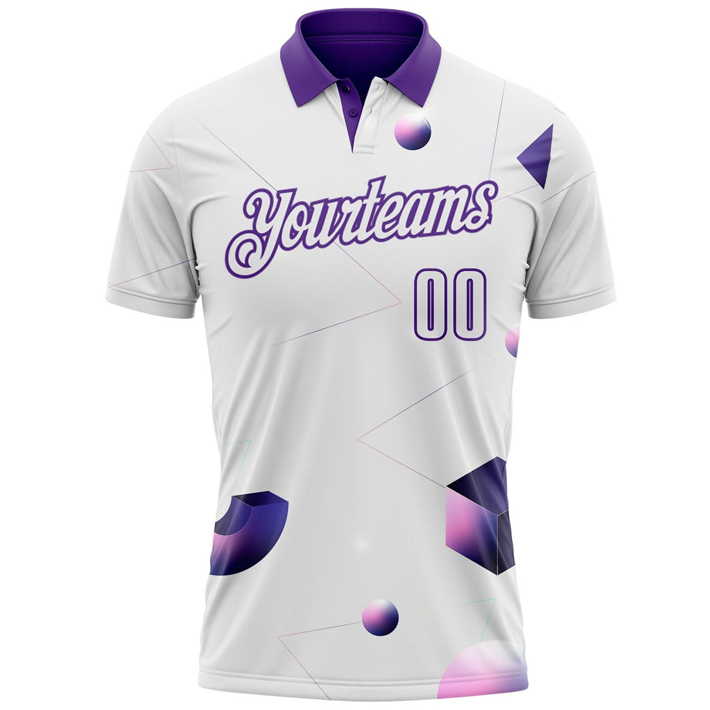 Custom White-Purple Gradient Geometric Abstract Performance Polo Shirt photo 2