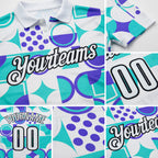 Custom White Green Blue-Black Geometric Circle & Square Performance Polo Shirt detail