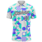 Custom White Green Blue-Black Geometric Circle & Square Performance Polo Shirt photo 2
