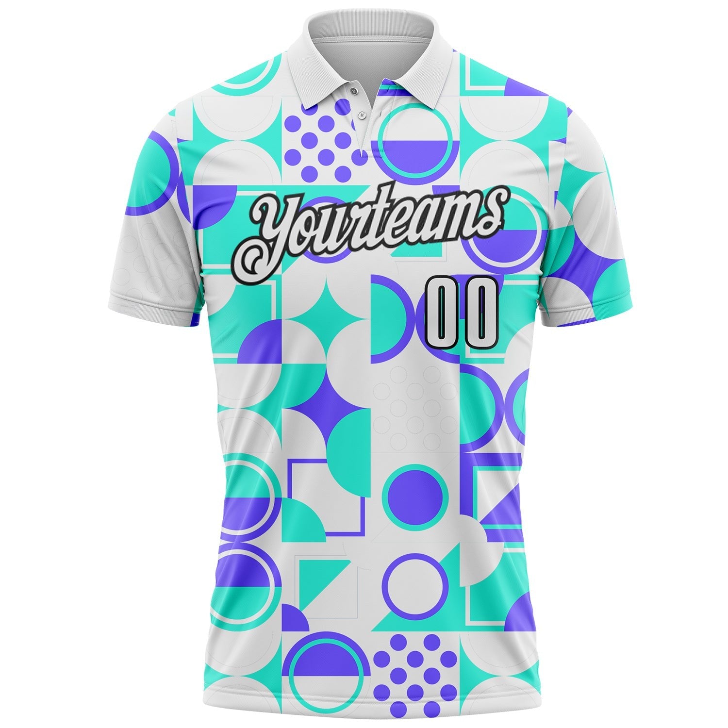 Custom White Green Blue-Black Geometric Circle & Square Performance Polo Shirt photo 2