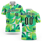 Custom Green-White Geometric Circle & Square Performance Polo Shirt