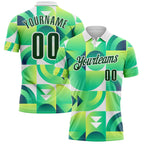 Custom Green-White Geometric Circle & Square Performance Polo Shirt photo 1