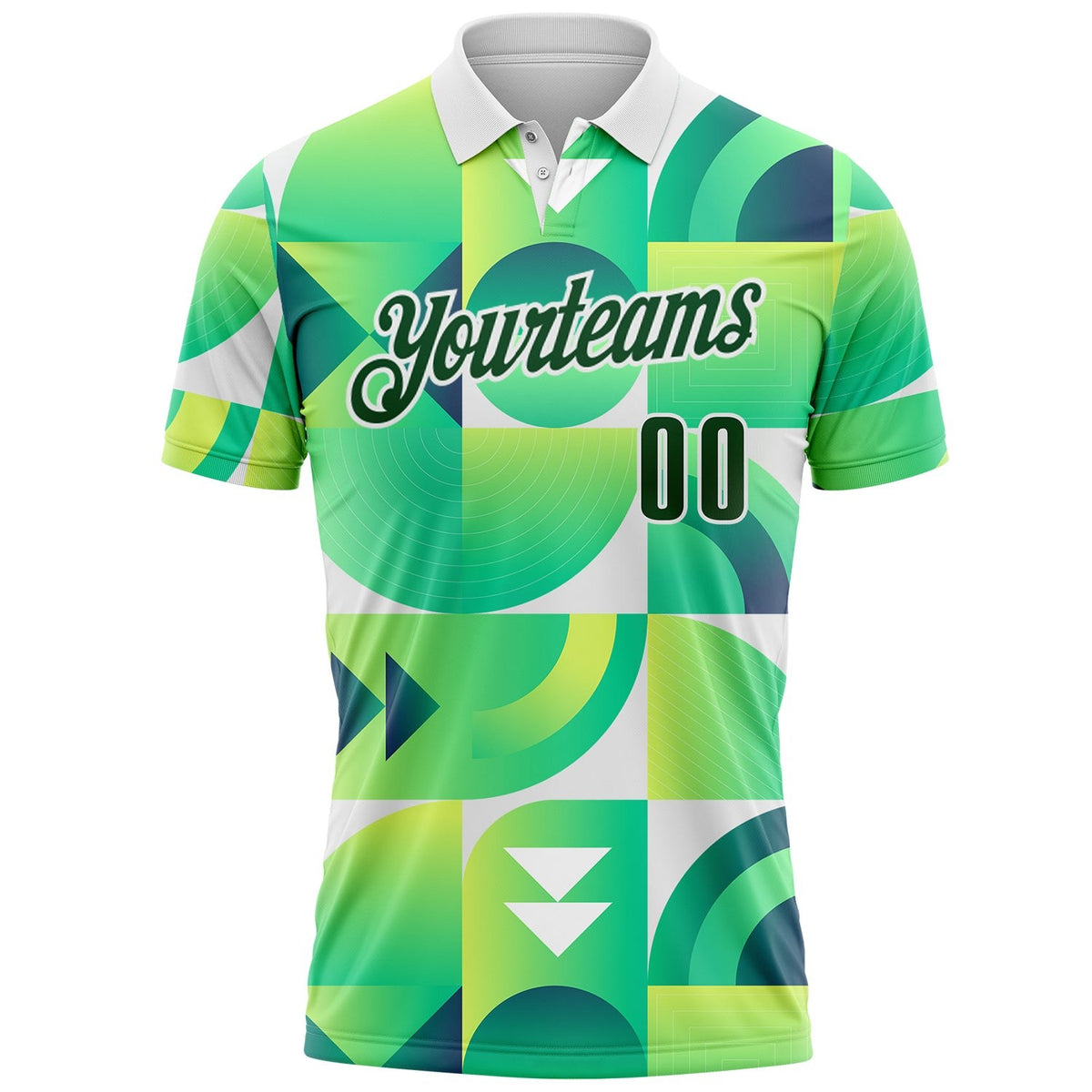 Custom Green-White Geometric Circle & Square Performance Polo Shirt photo 2