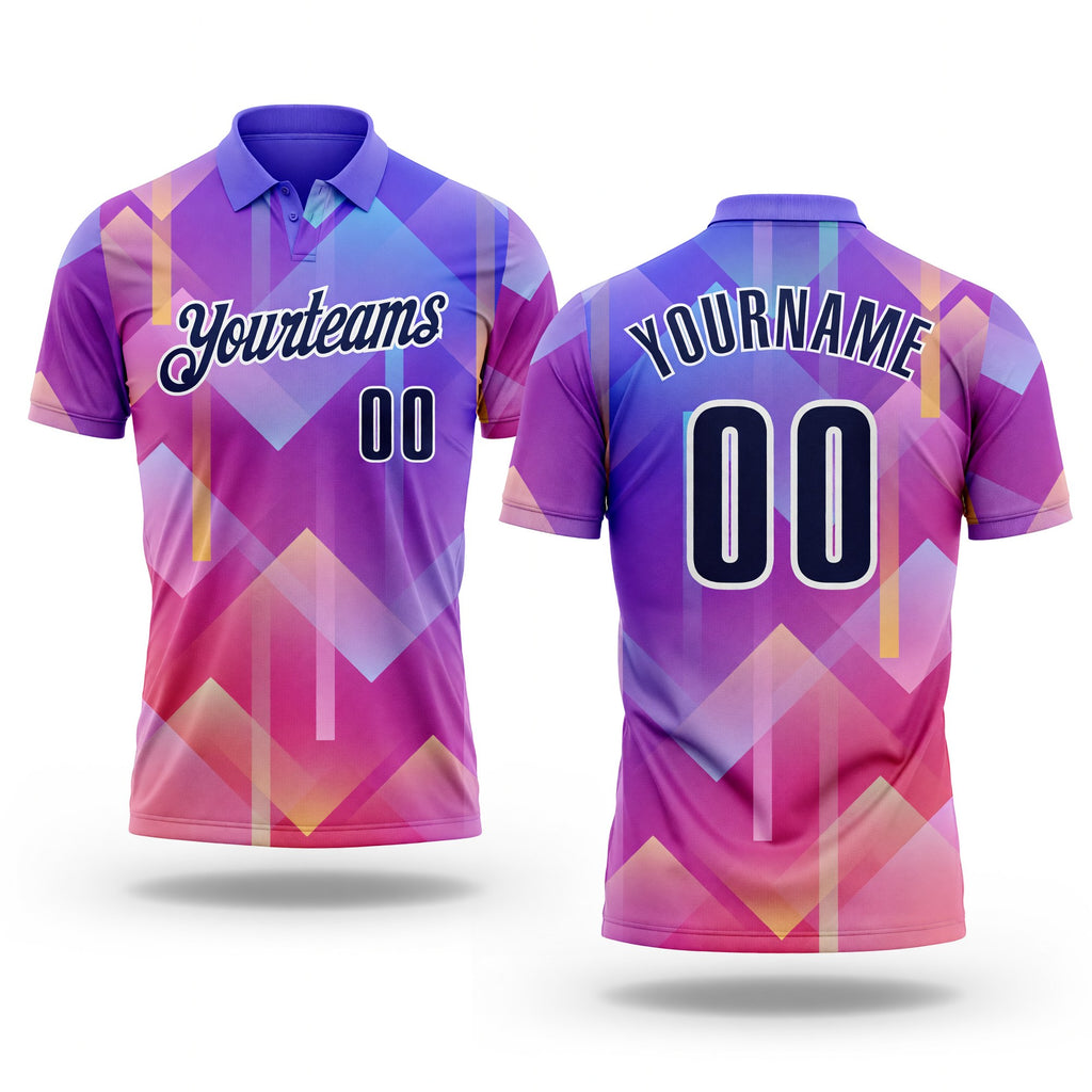 Custom Purple Navy Pink-White Gradient Geometric Performance Polo Shirt