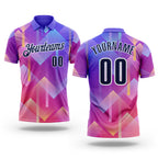 Custom Purple Navy Pink-White Gradient Geometric Performance Polo Shirt