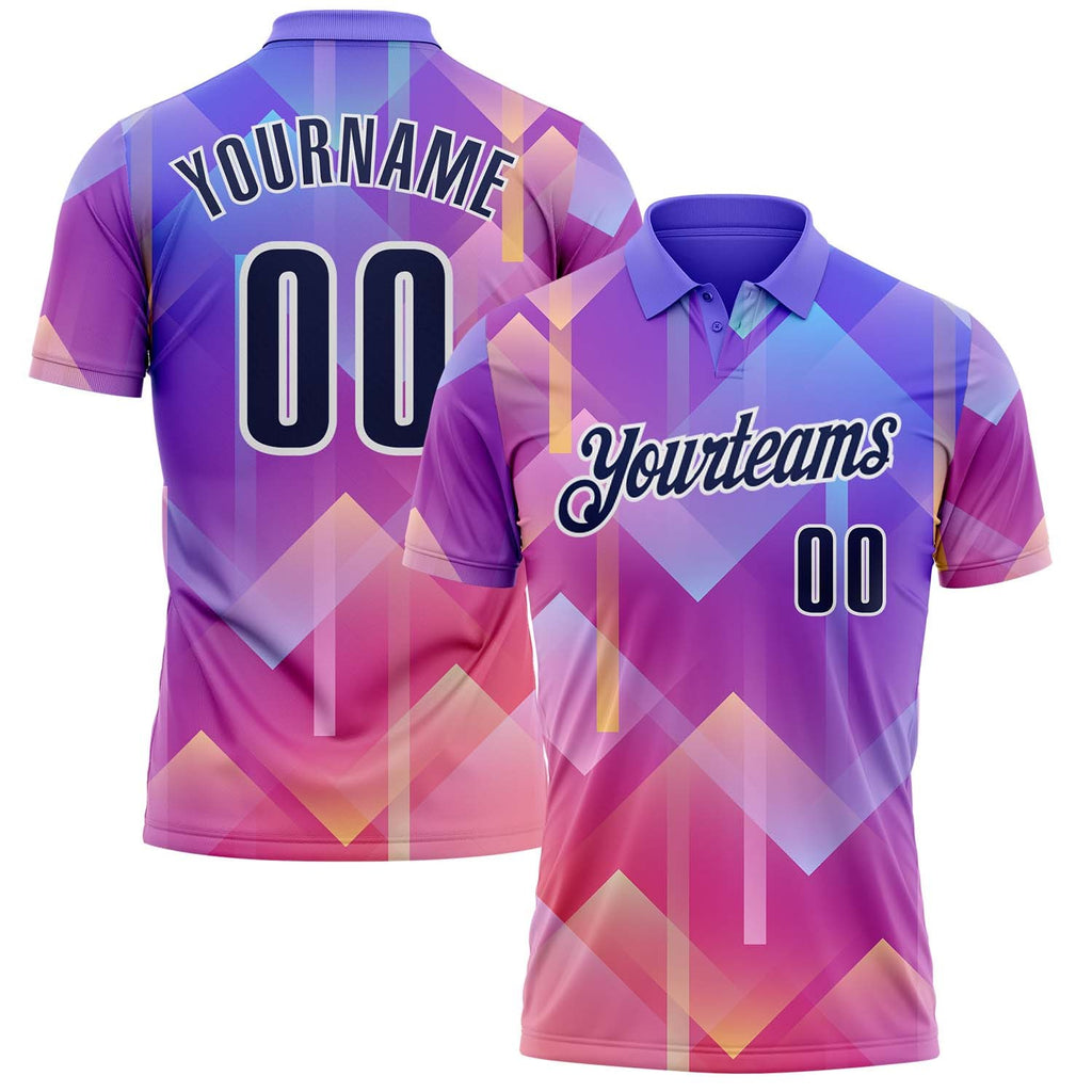 Custom Purple Navy Pink-White Gradient Geometric Performance Polo Shirt photo 1
