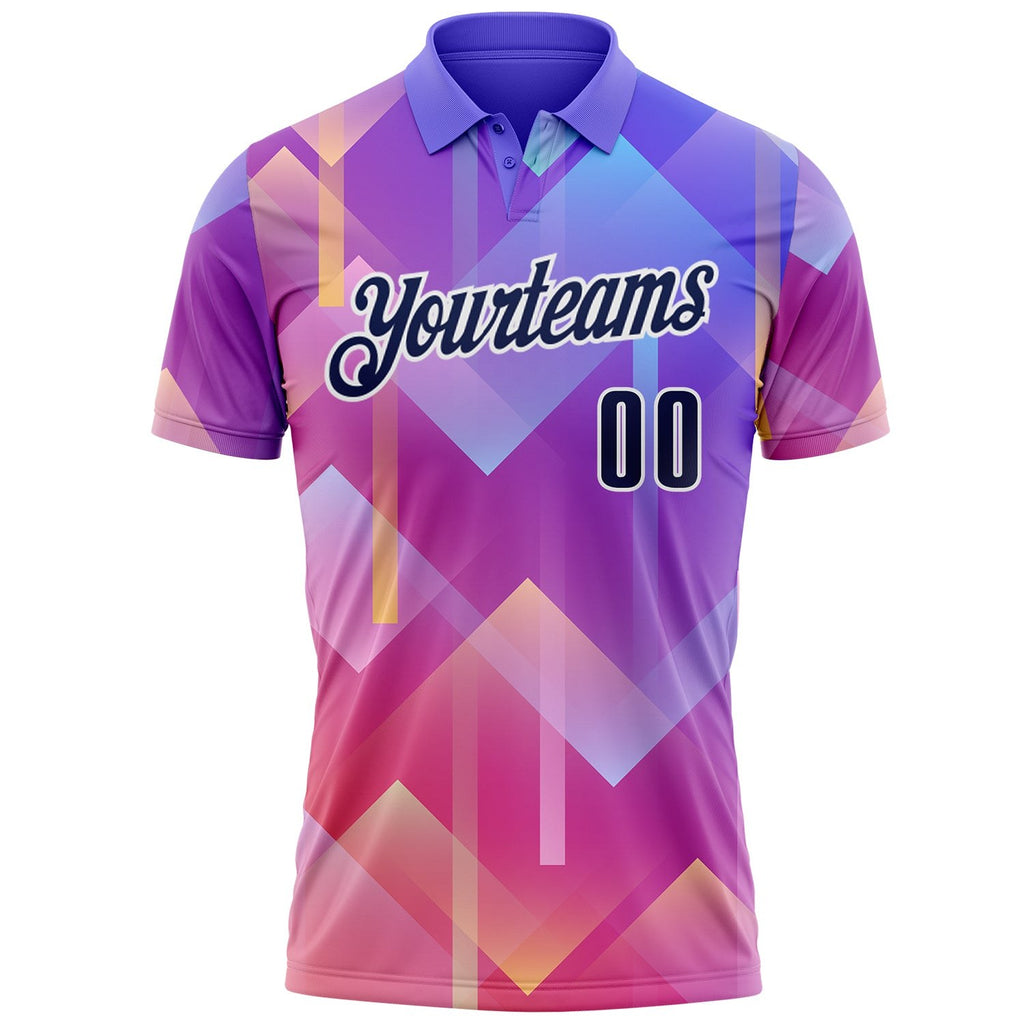 Custom Purple Navy Pink-White Gradient Geometric Performance Polo Shirt photo 2