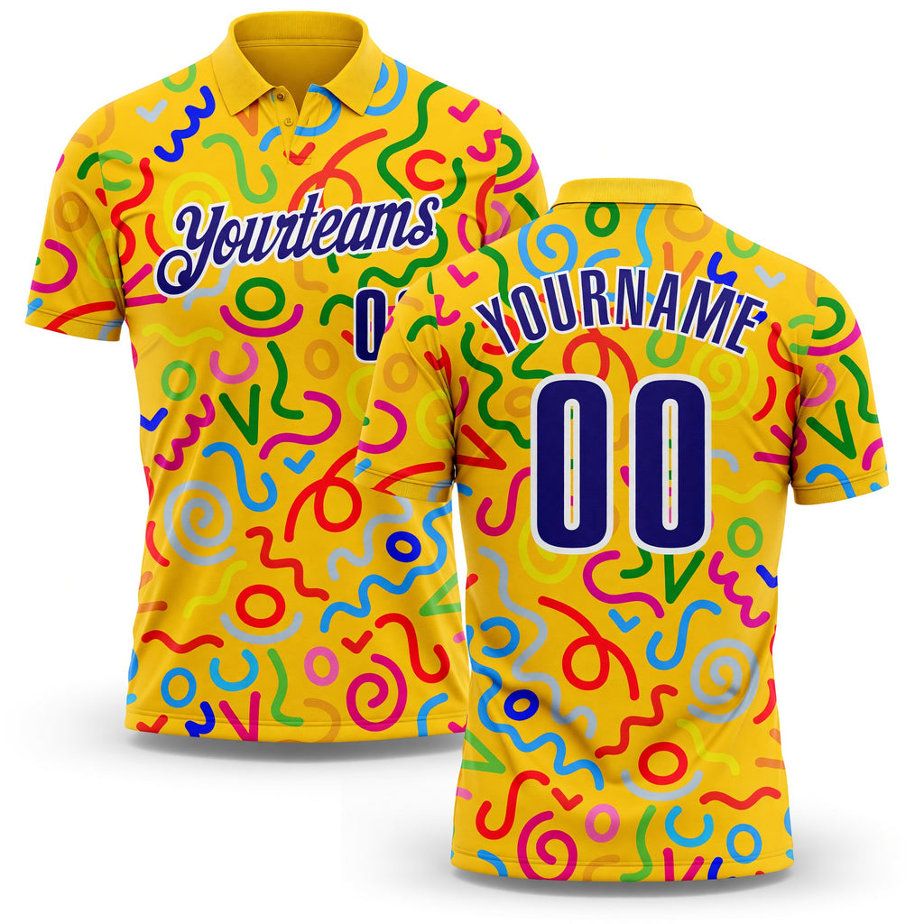 Custom Yellow Dark Purple-White Abstract Graffiti Geometric Lines Performance Polo Shirt
