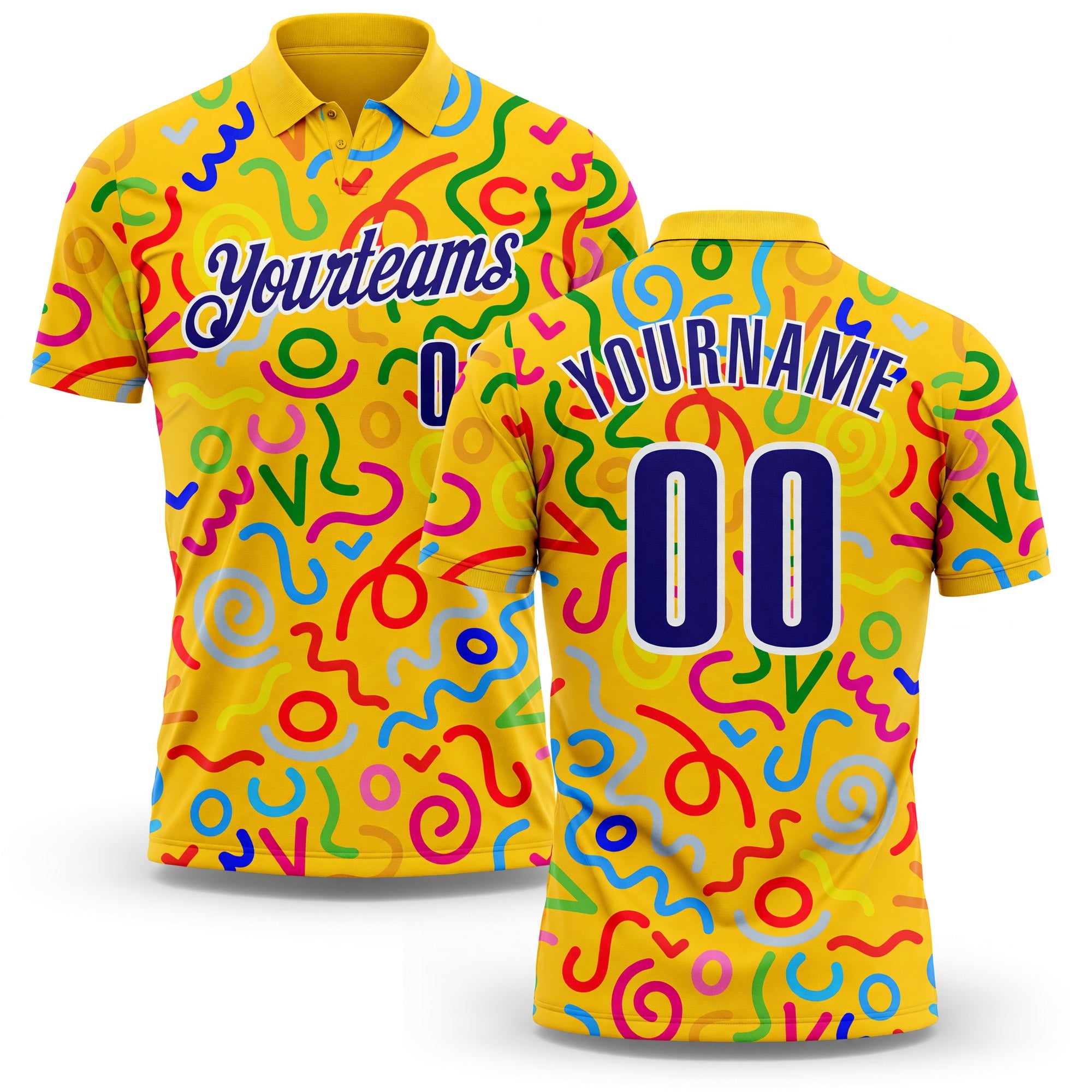 Custom Yellow Dark Purple-White Abstract Graffiti Geometric Lines Performance Polo Shirt