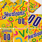 Custom Yellow Dark Purple-White Abstract Graffiti Geometric Lines Performance Polo Shirt detail
