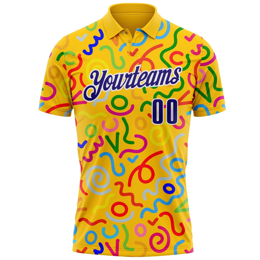 Custom Yellow Dark Purple-White Abstract Graffiti Geometric Lines Performance Polo Shirt photo 1