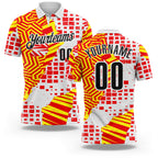Custom White Black Red-Yellow Geometric Grid & Stripe Performance Polo Shirt