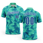 Custom Green Blue-White Abstract Geometric Performance Polo Shirt