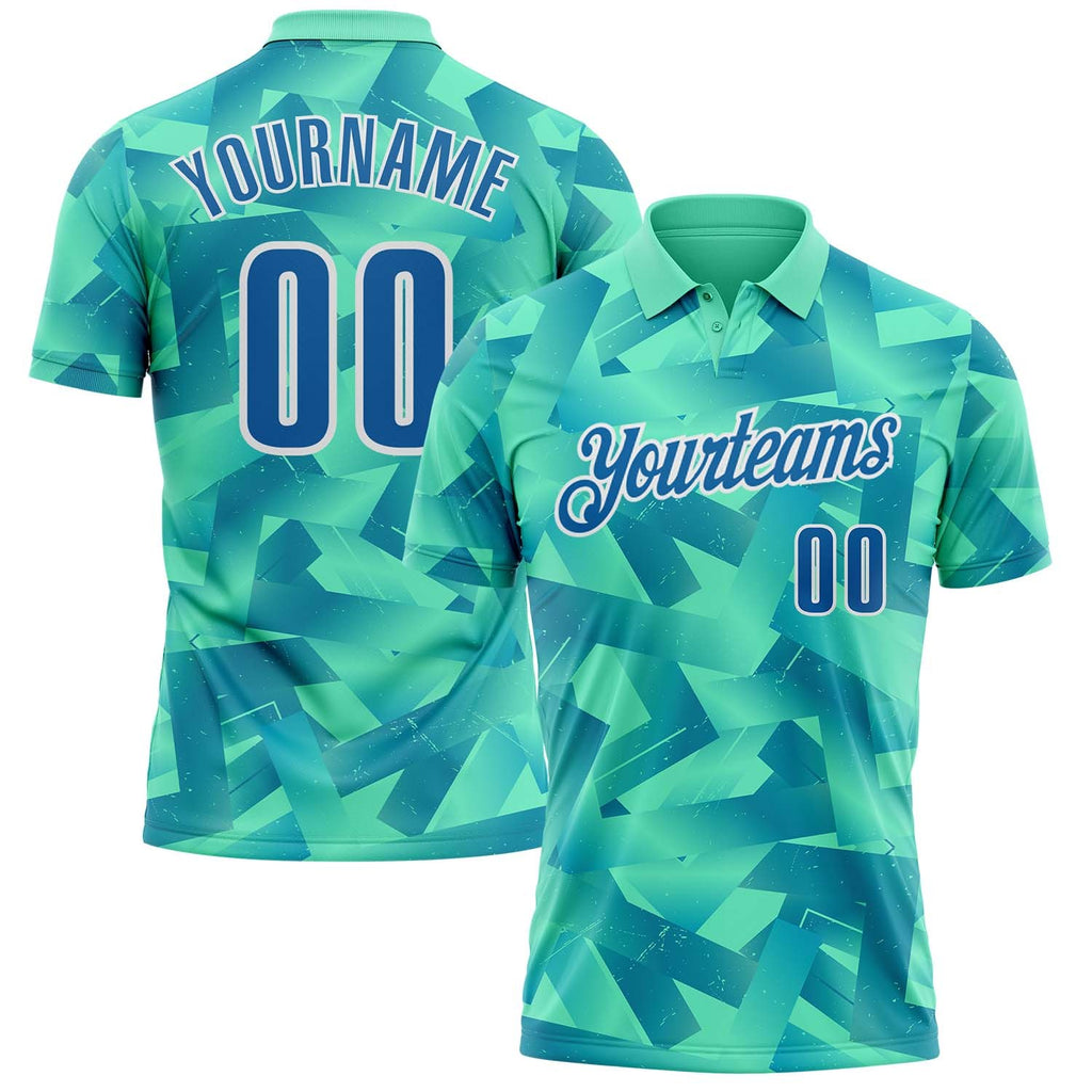 Custom Green Blue-White Abstract Geometric Performance Polo Shirt photo 1
