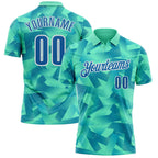 Custom Green Blue-White Abstract Geometric Performance Polo Shirt photo 1