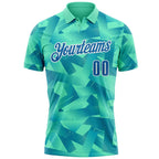Custom Green Blue-White Abstract Geometric Performance Polo Shirt photo 2