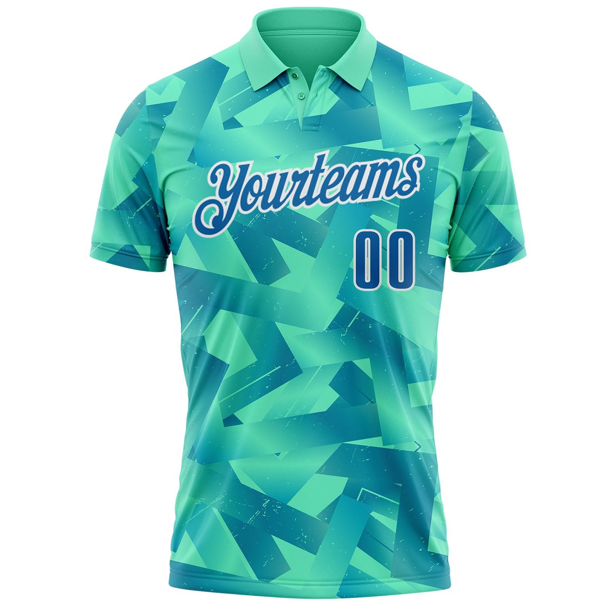 Custom Green Blue-White Abstract Geometric Performance Polo Shirt photo 2