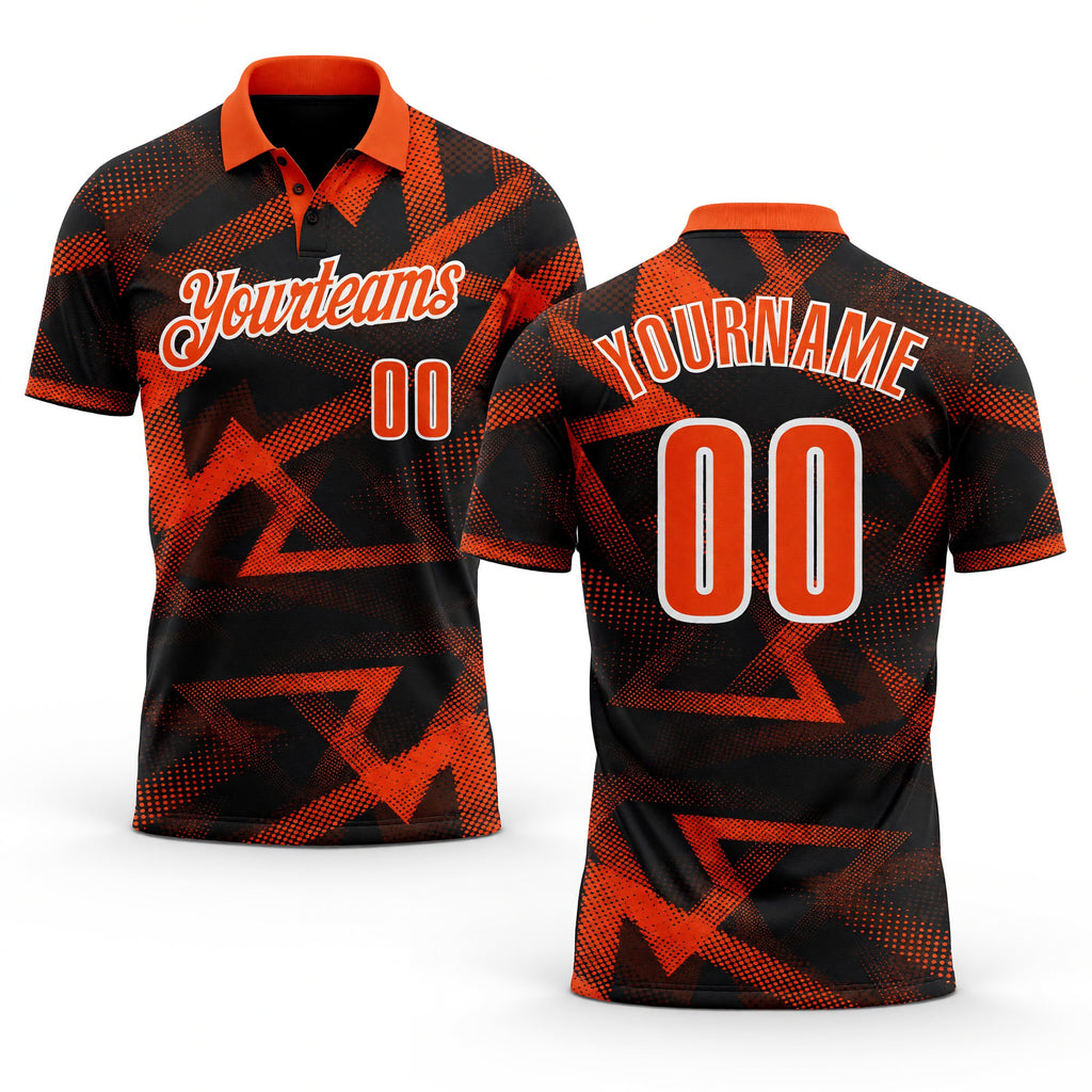 Custom Black Orange-White Abstract Geometric Performance Polo Shirt