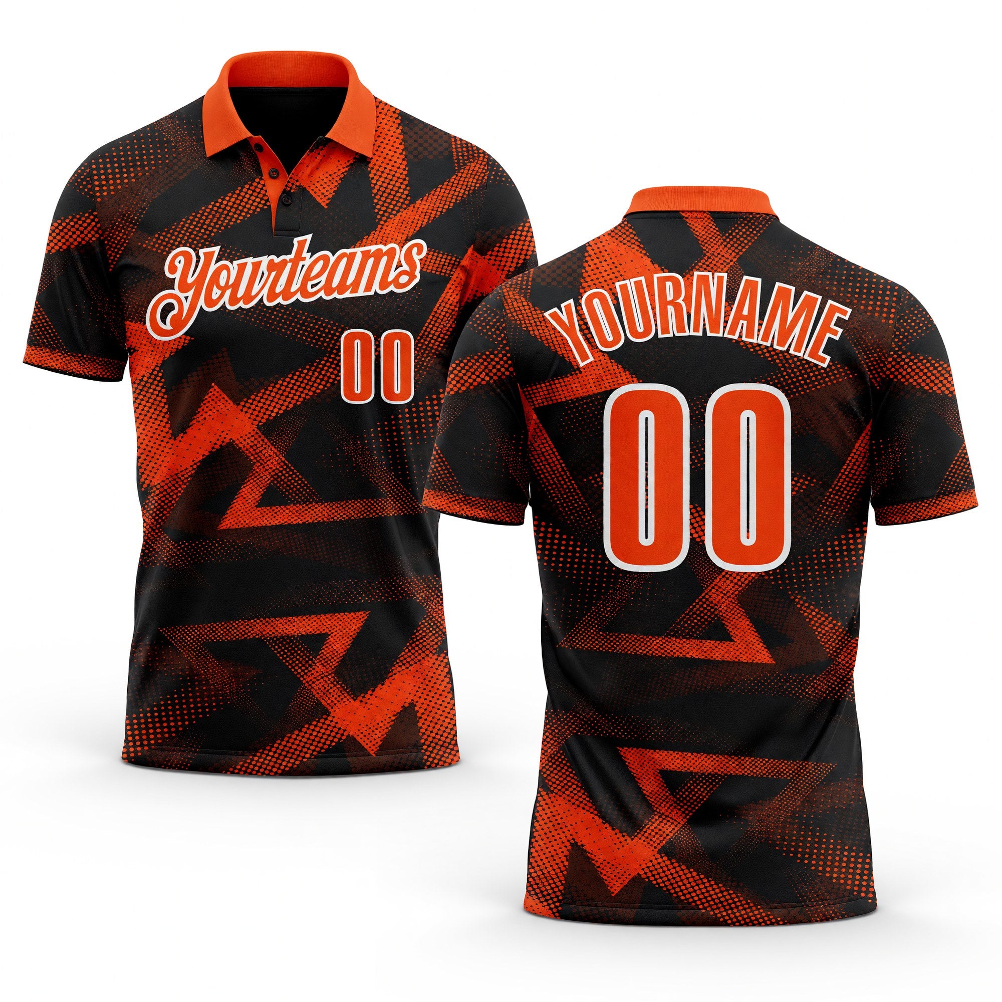 Custom Black Orange-White Abstract Geometric Performance Polo Shirt