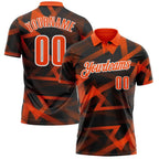 Custom Black Orange-White Abstract Geometric Performance Polo Shirt photo 1