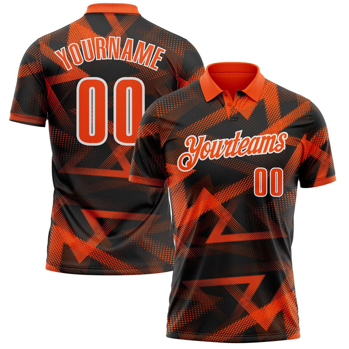 Custom Black Orange-White Abstract Geometric Performance Polo Shirt photo 1