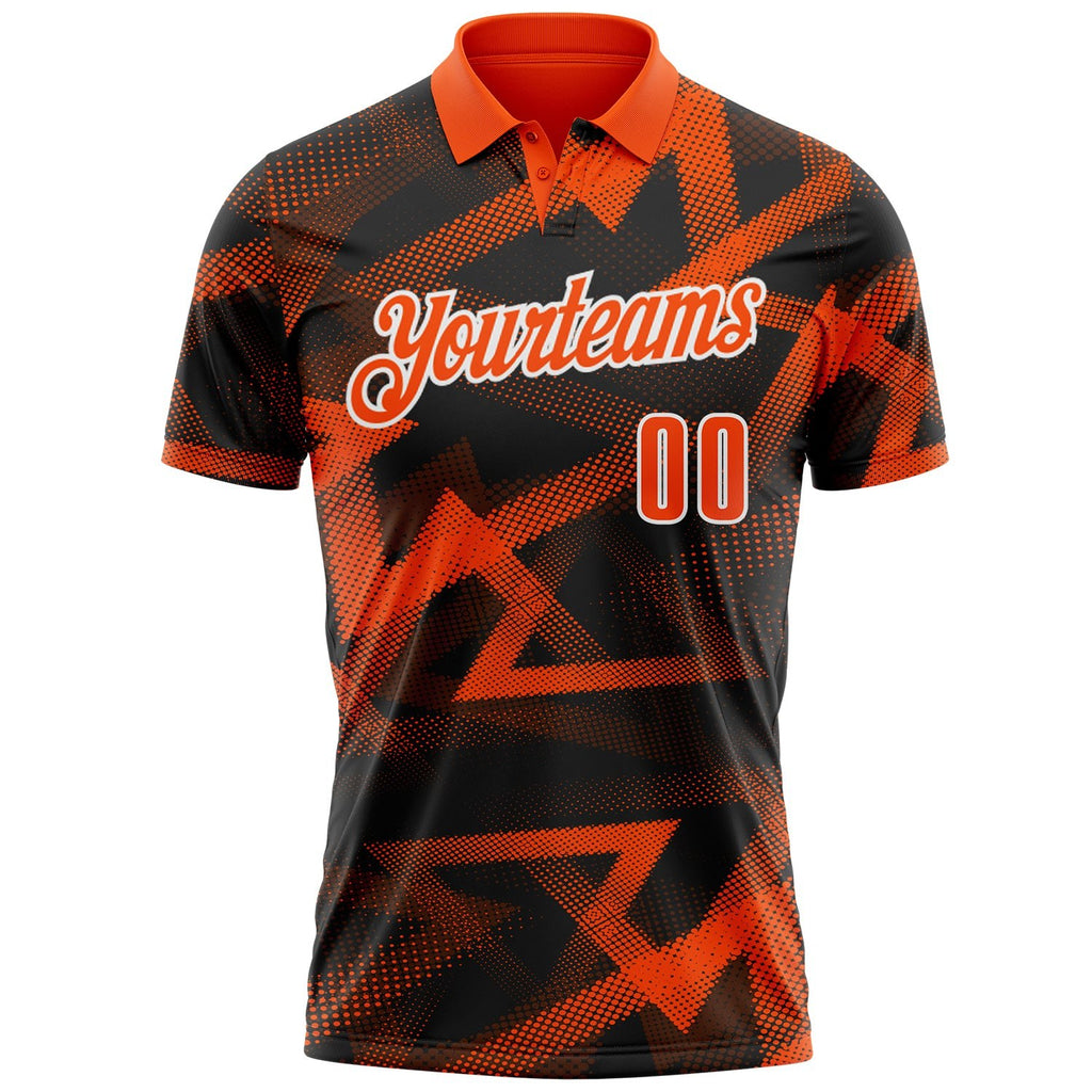 Custom Black Orange-White Abstract Geometric Performance Polo Shirt photo 2
