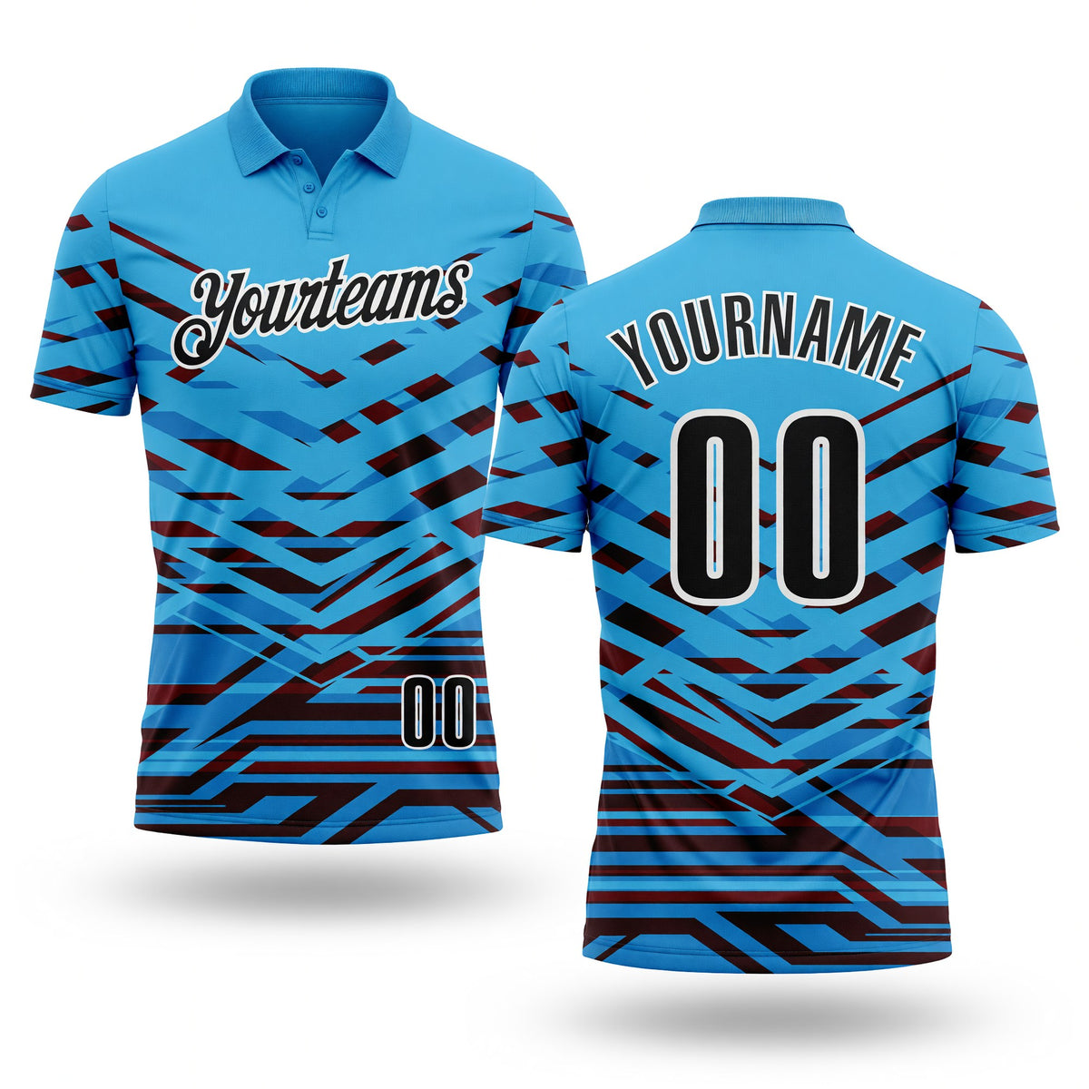 Custom Sky Blue Black-White Abstract Geometric Performance Polo Shirt