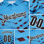 Custom Sky Blue Black-White Abstract Geometric Performance Polo Shirt detail
