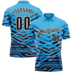 Custom Sky Blue Black-White Abstract Geometric Performance Polo Shirt photo 1