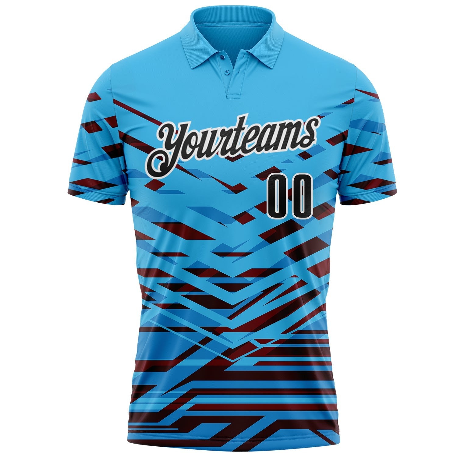 Custom Sky Blue Black-White Abstract Geometric Performance Polo Shirt photo 2