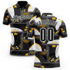 Custom Black Yellow-White Abstract Geometric Performance Polo Shirt