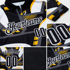 Custom Black Yellow-White Abstract Geometric Performance Polo Shirt detail