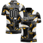 Custom Black Yellow-White Abstract Geometric Performance Polo Shirt photo 1