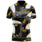 Custom Black Yellow-White Abstract Geometric Performance Polo Shirt photo 2