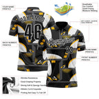 Custom Black Yellow-White Abstract Geometric Performance Polo Shirt photo 3