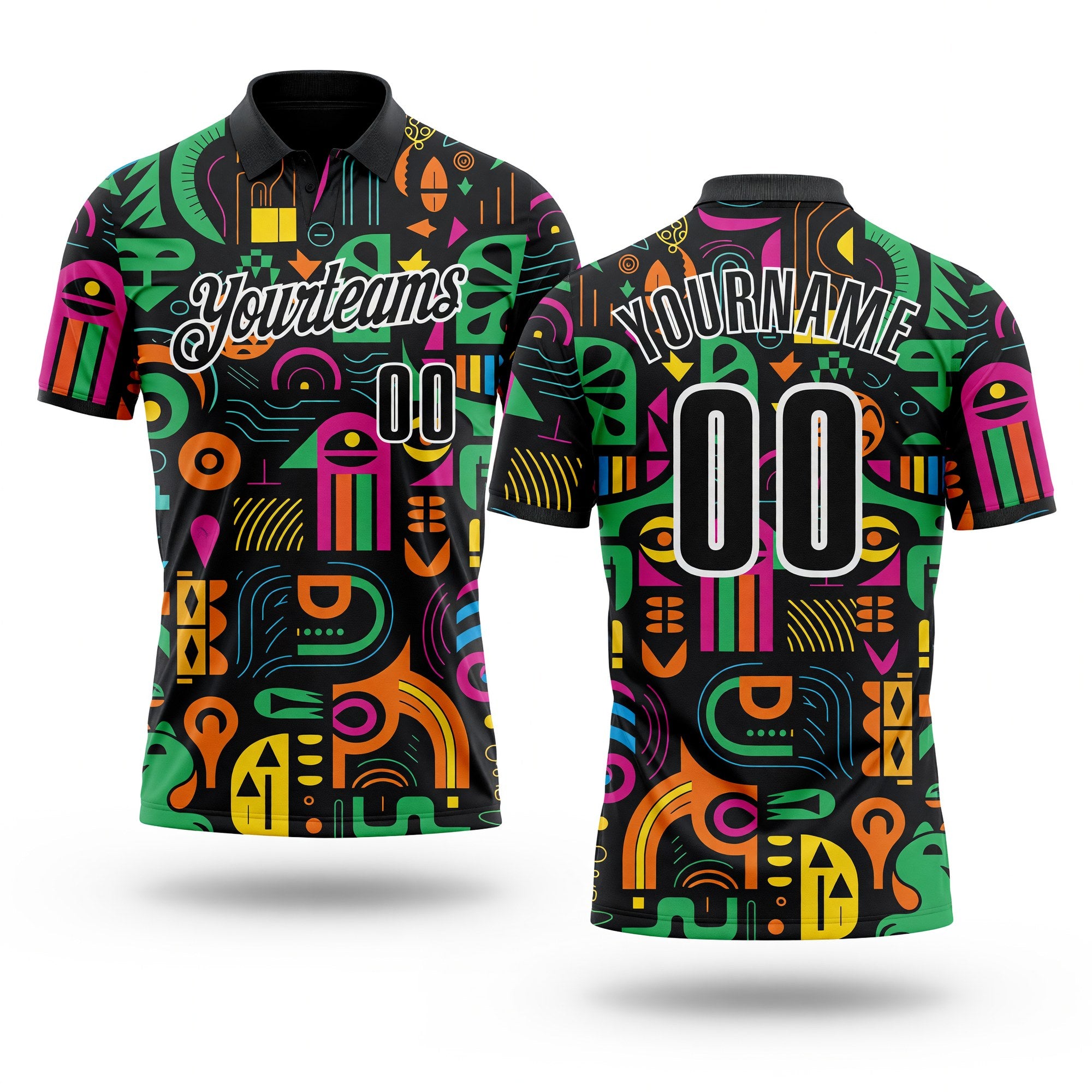 Custom Black-White Tribal Geometric Performance Polo Shirt