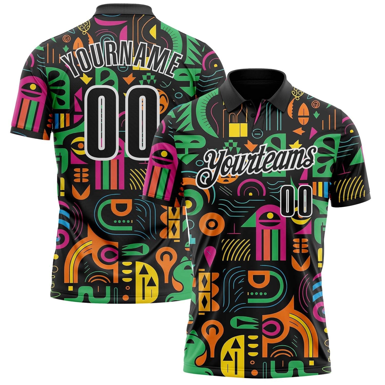 Custom Black-White Tribal Geometric Performance Polo Shirt photo 1