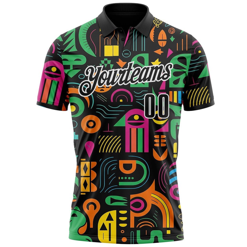 Custom Black-White Tribal Geometric Performance Polo Shirt photo 2