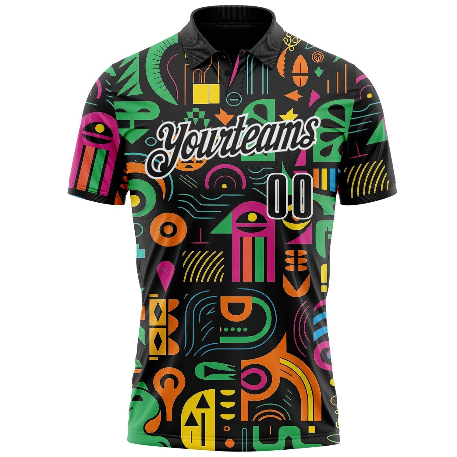 Custom Black-White Tribal Geometric Performance Polo Shirt photo 2