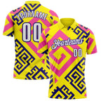 Custom Light Yellow White Pink-Dark Purple Tribal Geometric Performance Polo Shirt photo 1