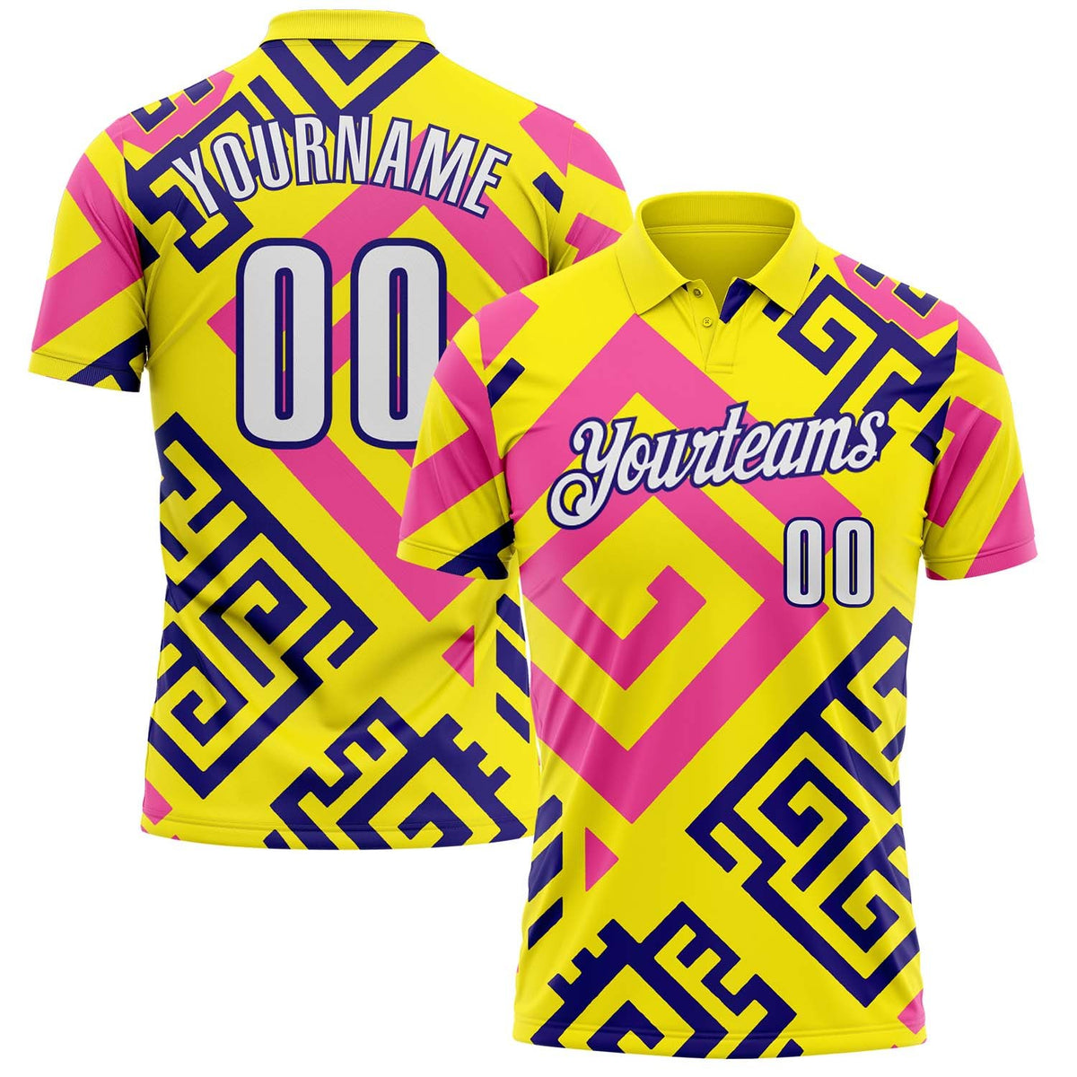 Custom Light Yellow White Pink-Dark Purple Tribal Geometric Performance Polo Shirt photo 1