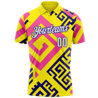 Custom Light Yellow White Pink-Dark Purple Tribal Geometric Performance Polo Shirt photo 2