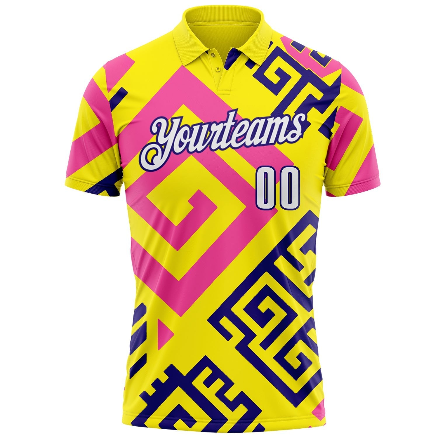 Custom Light Yellow White Pink-Dark Purple Tribal Geometric Performance Polo Shirt photo 2