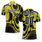 Custom Black Light Yellow-White Abstract Line Graffiti Performance Polo Shirt