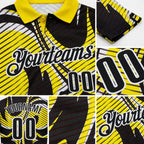 Custom Black Light Yellow-White Abstract Line Graffiti Performance Polo Shirt detail