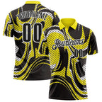 Custom Black Light Yellow-White Abstract Line Graffiti Performance Polo Shirt photo 1